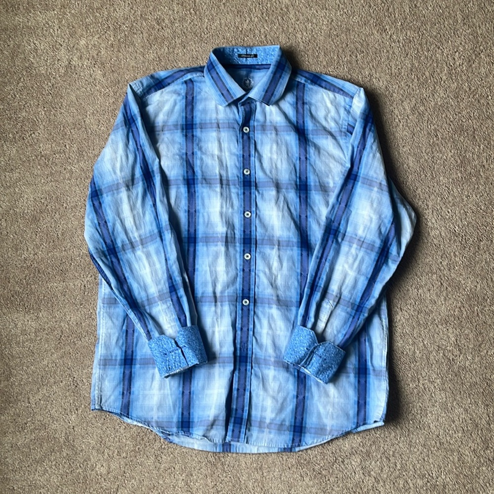 Bugatchi Men’s Classic Fit Long Sleeve Plaid Button Up Dress Shirt